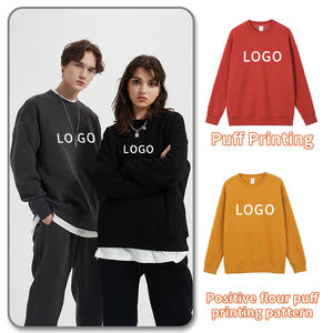 Vente en gros T-shirts molletonnés unisexes respirants classiques à col ras du cou, solides et épais - Product Image 5