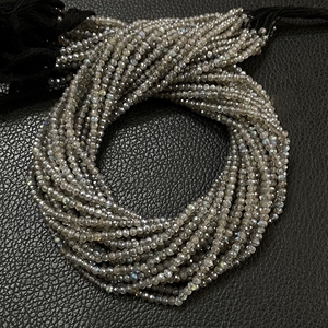 Cuentas de forma de Rondelle facetadas de labradorita, venta al por mayor, cuentas Flash multicolor de arcoíris negro - Product Image 2