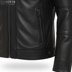 Oem 2025 Veste en cuir à manches longues de couleur unie pour hommes avec décoration brodée Racer Bomber Jacket Custom - Product Image 5