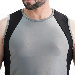 Noir et gris contraste couleur bonne vente faire votre propre nouveau produit respirant coton couleur unie col rond hommes gilet - Product Image 6