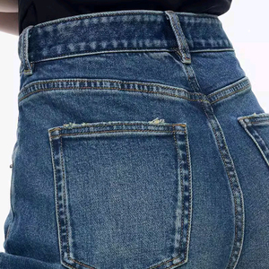 Pantalones rectos ajustados con tela de algodón Estilo casual Logo Cintura Directo de fábrica Pantalones vaqueros de alta calidad para mujer Ajuste suelto Talla XL - Product Image 5