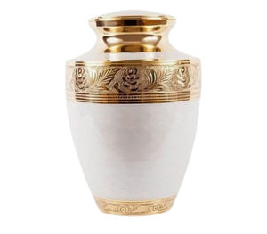 Diseño grabado Borde Cuello Suministros funerarios Fabricante Esmalte blanco Acabado Estilo adulto Urna de cremación americana - Product Image 2