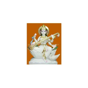 Único Estilo Ocidental Mão Polido Mármore Branco Natural Saraswati Mata Estátua Com Lotus Configuração Posição Para Decoração Do Escritório