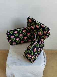 Set Of 3 Cotton <b>Quilted</b> Makeup Bag & Organizer Cotton Toiletry Case Travel Bag floral Print Makeup Bag Toiletries Organizer Bag - Product Image 2