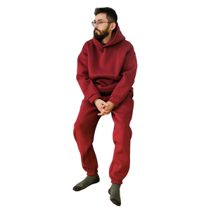 Conjuntos de prendas de vestir exteriores sudaderas con capucha polar al aire libre 100% algodón pantalones de chándal de punto de gran tamaño deportes con capucha invierno chándal moda - Product Image 3