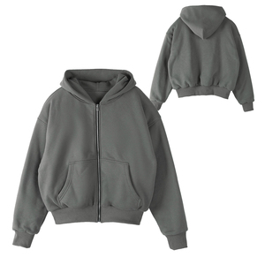2025 unisexe personnalisé lavé sweat à capuche zippé couleur unie polaire français éponge Double couche sweat pour hommes pour l'hiver - Product Image 1