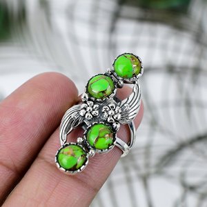 Anello in Rame Verde Turchese, <span class=keywords><strong>Argento</strong></span> Sterling <span class=keywords><strong>925</strong></span>, Anello Artigianale con Gemma, Gioiello di Design, Regalo per Donne, Fidanzate, Lei - Product Image 2