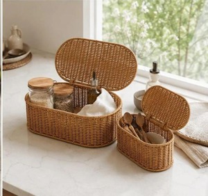 Panier de rangement tissé à la main, écologique, avec couvercle, en rotin naturel, moderne, multifonctionnel, Artex Green Earth, fabriqué à Hanoï - Product Image 4