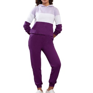 Conjunto Deportivo Informal con Capucha de Dos Colores Sólidos de Algodón con Nuevo Diseño para Mujer a Precio de Mayoreo - Product Image 1