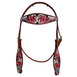 Western Horse Bridle Premium Flower <b>Tooled</b> Cowhide <b>Leather</b> Headstall <b>Crafted</b> by Indian Exporters - Product Image 1
