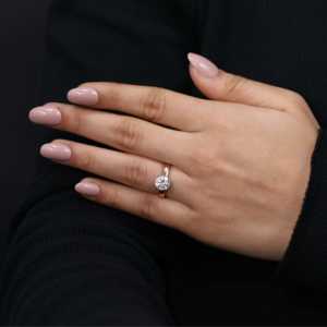 แหวนหมั้นเพชรทรงกลมตัด8ง่ามใส่โซลิแทร์สีเงินสเตอร์ลิง/10-18KT ทอง/ทองคำขาว VS1ใสสำหรับห้องปฏิบัติการ - Product Image 4