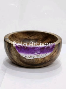 Bol en bois et résine bleue fabriqué à la main Pièce décorative polie unique pour la maison et la cuisine pour une utilisation en fête - Product Image 4