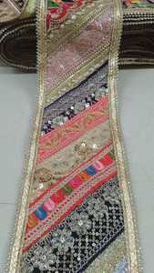 Custom Fancy Mirror Border <b>for</b> Lehenga, Dupatta, Home Crafting Festival Style Mirror Embellished Lace Trim by the Yard - Product Image 5