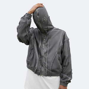 Sweat à capuche vierge personnalisé pour hommes avec fermeture éclair complète 500gsm, poids lourd, conception dégradée, fabricant de sweat à capuche vintage surdimensionné pour homme - Product Image 5