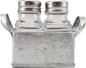 Juego de soporte para Salero y pimentero galvanizado de diseñador Juego de sal y pimienta de mesa con Caddy para uso en restaurantes de granja - Product Image 4