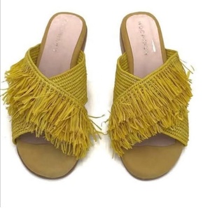 Mules tendance MOCCHIN jaunes à franges en raphia rayées, sandales d'été à bout ouvert, semelle respirante en PU - Product Image 4