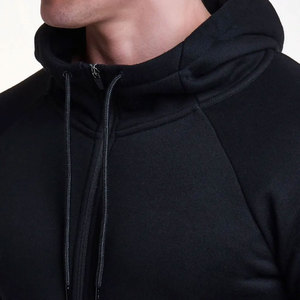 Sweat-shirt à capuche zippé en molleton slim fit pour homme, manches raglan, noir uni, décontracté, pour l'automne - Product Image 6