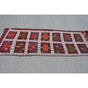 2.7x8 ft Turkish Vintage Rug, <b>Runner</b> Rug, <b>Red</b> Blue Bordered Wool Rug - Product Image 3