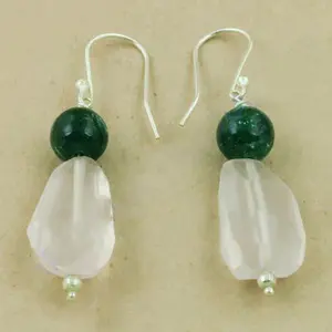 Pendientes de Plata 925 con Cuarzo Rosa y Ónix Verde - Diseño Elegante Chapado en Oro - Product Image 1