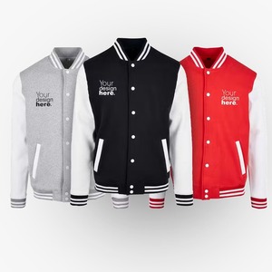แจ็กเก็ตทีมกีฬาเบสบอลแขนเสื้อหนัง PU และขนแกะสำหรับผู้ชายและผู้หญิงงานปักตามสั่ง - Product Image 1