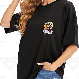 T-shirts à manches courtes en coton pour femmes T-shirts amples avec logo et design personnalisés OEM pour dames à col rond - Product Image 2