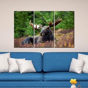 Tableau imprimé sur toile élégant - Design moderne de forêt de cerfs de style bohème, 3P : encadré - Product Image 1
