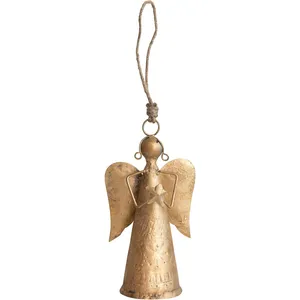 Handmade Christmas Angel Metal Antique Brass Finished Bell Christmas Festival Decorative Hanging Angel Ornamental Product