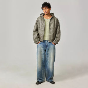 Veste bomber à capuche zippée en coton 100% gris, poignets élastiques, doublure, poches latérales, polaire d'hiver, séchage rapide, coupe régulière - Product Image 3