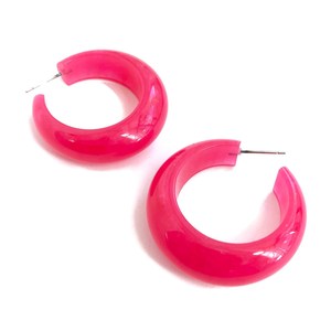 Pendientes de Aro Gruesos de Resina Rosa Intenso Estilo Vintage, Joyería de Moda Hecha a Mano por Diseñadores, Regalo de Navidad para Mujer - Product Image 1