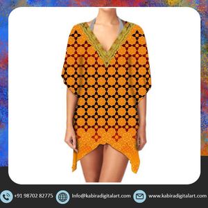 Robe caftan courte pour femmes, élégante et confortable, tissu respirant pour les sorties estivales décontractées, sorties à la plage, fêtes, col en V, numérique - Product Image 2