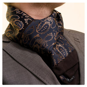 Écharpe en soie artificielle personnalisée pour homme, motif floral paisley bronze et marine, luxueuse, en stock, double couche, deux faces, chaude pour l'hiver - Product Image 1