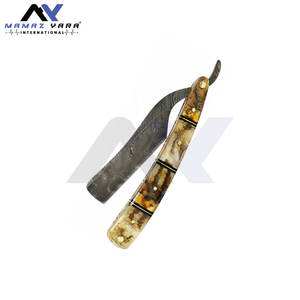 Navaja de Afeitar de Acero de Damasco Hecha a Mano con Mango de Cuerno de Carnero Genuino, Herramienta Tradicional de Afeitado en Húmedo para Barberos - Product Image 4