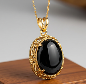 สร้อยคอ925สีเงินสเตอร์ลิงประดับอัญมณีสไตล์โบฮีเมียนจี้รูปวงรีสีดำธรรมชาติสีดำสไตล์โบฮีเมียนสีทอง18K คริสตัลรักษาแบบแฟชั่น - Product Image 4