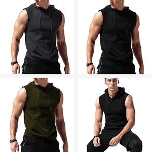 Chaleco deportivo sin mangas con capucha de algodón 100% para hombre, camiseta sin mangas de entrenamiento de secado rápido, diseño de culturismo transpirable - Product Image 2