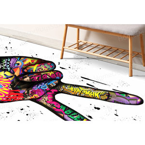 Tapis de peinture graffiti Peace Finger, tapis imprimé moderne pour espaces contemporains, tapis fin non tissé - Product Image 2