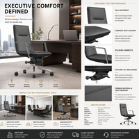 Chaise de bureau professionnelle à dossier haut en cuir PU avec accoudoirs métalliques fins et roulettes pivotantes – Fournisseur en gros