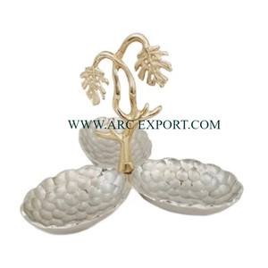 Antique Design Customized Shape and Size Hammered Designing <b>Dessert</b> <b>Bowl</b> With Leaf Shape Handles Metal Grey Color Server <b>Bowl</b> - Product Image 4