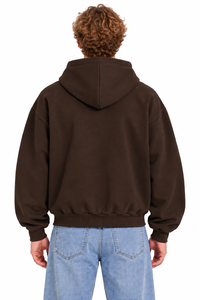 Sudadera con capucha y cremallera para hombre, color marrón, informal, de forro polar, color liso, corte regular, para otoño, 100% algodón, 350 g, antiencogimiento - Product Image 2