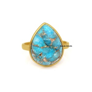 Anillo de bisel de eternidad de Plata de Ley 925 10x14mm pera azul cobre turquesa piedra preciosa Vermeil joyería Natural regalo fino para mujeres - Product Image 2