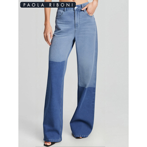 Jeans de Pierna Recta de Cintura Alta para Mujer Paola Riboni, Lavado Claro, Denim, Corte Regular, Estilo Vintage con Contraste de Color - Product Image 1