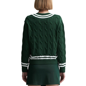 Sudadera de cuello redondo de rayas contrastadas con cuello en V profundo de gran tamaño de manga larga para mujer - Product Image 3