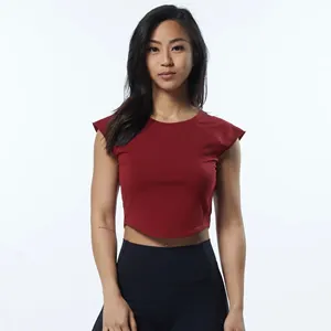 Performance Fit 95% Cotton 5% Spandex Fitted Cap Sleeves Raglan Shaped Crew Neckline Women Tartan Red Scoop Hem Crop T-Shirts