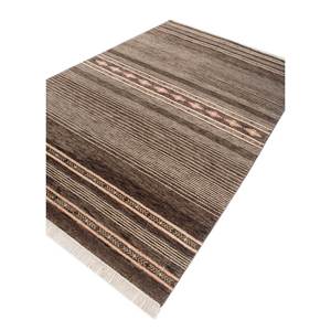 Alfombra de Lana Anudada a Mano Color Beige Marrón Tomillo LCA-882, Diseño Abstracto a Rayas, para Entrada, Pasillo, Rectangular, Tipo Rompecabezas, para el Hogar - Product Image 2