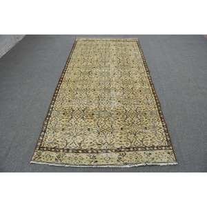 Tapis en laine turque vintage 4.3x8,9 pieds Beige et marron patchwork tissage plat avec support en latex pour décorations de salon 4m de largeur - Product Image 1