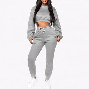 French Terry Sweat Suit Mujer Puff estampado recortado Zip up transpirable Sudadera con capucha y pantalones de chándal Jogger Set Mujer Chándal - Product Image 4