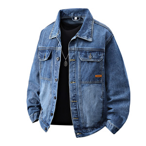 Veste en jean de style coréen pour homme, prix d'usine du Bangladesh, mélange de coton, manches longues, col à revers, couleur unie, veste rétro - Product Image 1