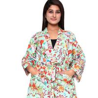 Conjunto Kimono Palazo, Simple y Casual, 100% Algodón, Suave y Transpirable para Verano, Dos Piezas, Estampado Floral, Cuello en V, Conjunto de Bata y Pijama para Mujer, Adultos