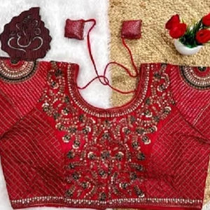 Blusa elegante roja exclusiva de diseñador indio lista para usar Ropa Étnica bordado nupcial pesado trabajo hecho a mano secuencia trabajo Ropa Étnica - Product Image 1