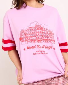 Camiseta de Verano para Mujer, Estilo Urbano, Cuello Redondo Acordonado, Manga Corta, Holgada, Hombros Caídos, Detalles Gráficos en la Parte Delantera - Product Image 5