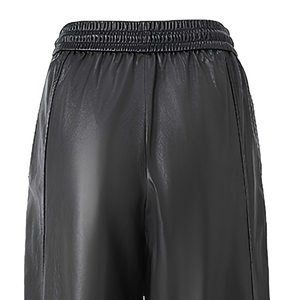 Black Faux Leather Wide Leg Pants <b>Elastic</b> <b>Waist</b> Full Length <b>Trousers</b> for Women Autumn Winter - Product Image 5